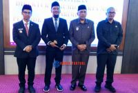 Bupati Karimun, Ing H. Iskandarsyah, Direktur Perumda Tirta Mulia, Ferry Kurniawan, S.H., Wakil Bupati Karimun, Rocky Marciano Bawole, S.Sos., Ketua DPRD Karimun, Raja Rafiza, S.T.